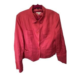 Talbots Woman Irish Linen Blazer Women's 16 Pink Coral Lined Shoulder Pads